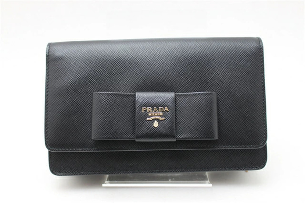 Prada Wallet Long Shoulder Bag Saffiano Leather Black